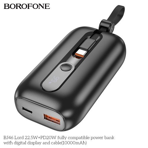 BOROFONE Power Bank Borofone BJ46 Lord 10000mAh PD20W+22.5W with cable (Type-C+Lightning) - Black