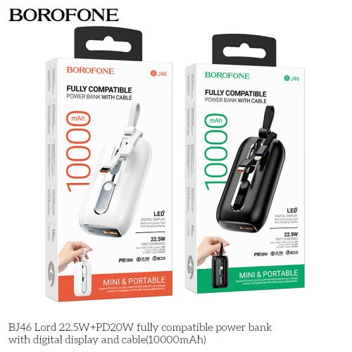 BOROFONE Power Bank Borofone BJ46 Lord 10000mAh PD20W+22.5W with cable (Type-C+Lightning) - Black