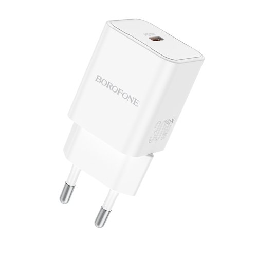 Borofone Φορτιστής GaN με Θύρα USB-C και Καλώδιο USB-C - Lightning 30W Power Delivery Λευκός (BN13 Safety)