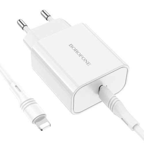 Borofone BAS44A Φορτιστής με Θύρα USB-C και Καλώδιο Lightning 20W Power Delivery Λευκός