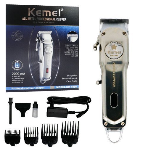 Kemei KM-1996 Επαναφορτιζόμενη Επαγγελματική Κουρευτική Μηχανή Ασημί