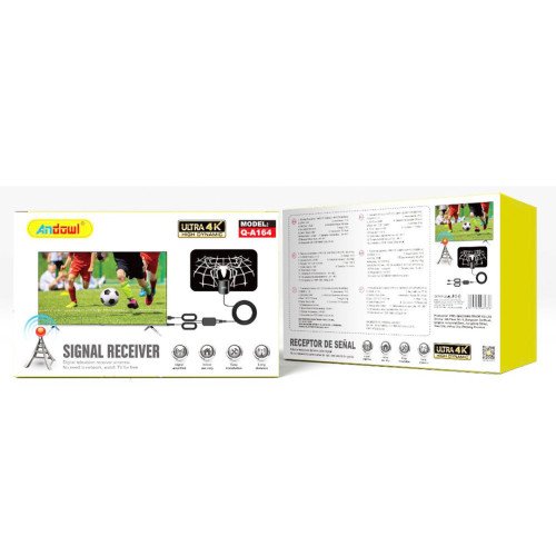 Andowl Q-A164 Εσωτερική Κεραία Τηλεόρασης (Δεν Απαιτεί Τροφοδοσία) Σύνδεση με Ομοαξονικό (Coaxial) Καλώδιο - Χρώμα: Μαύρο