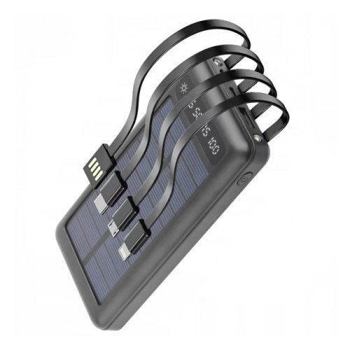 Andowl Q-CD281 Ηλιακό PowerBank με 3 Ενσωματωμένα Καλώδια 12000mAh - Χρώμα: Μαύρο