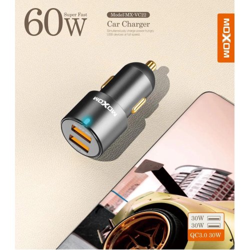 Moxom MX-VC22 Φορτιστής για Αυτοκίνητο 60W με 2 Θύρες USB-A Μαύρο